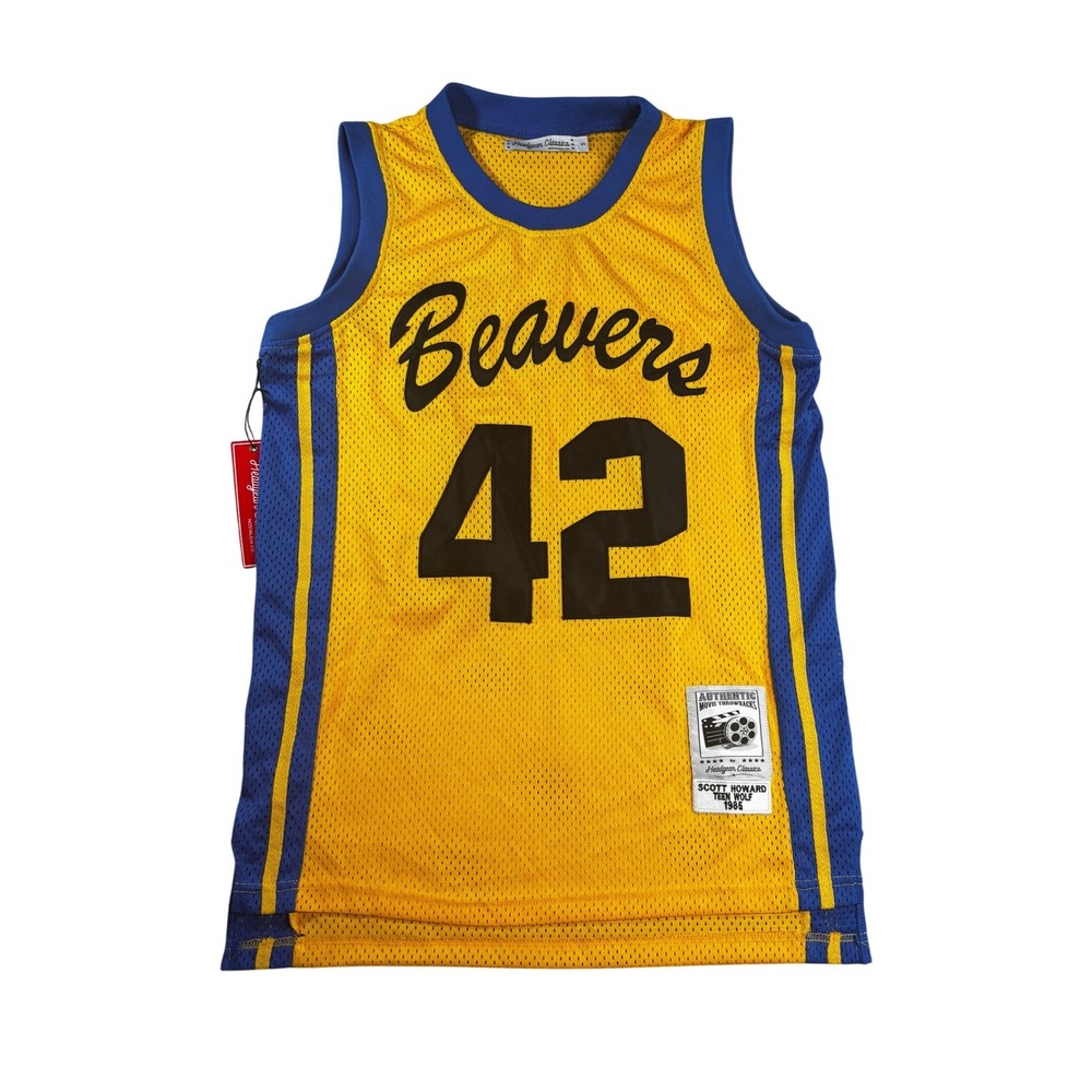 Headgear Classics Teen Wolf Scott Howard 42 Beavers Basketball Jersey Yellow S